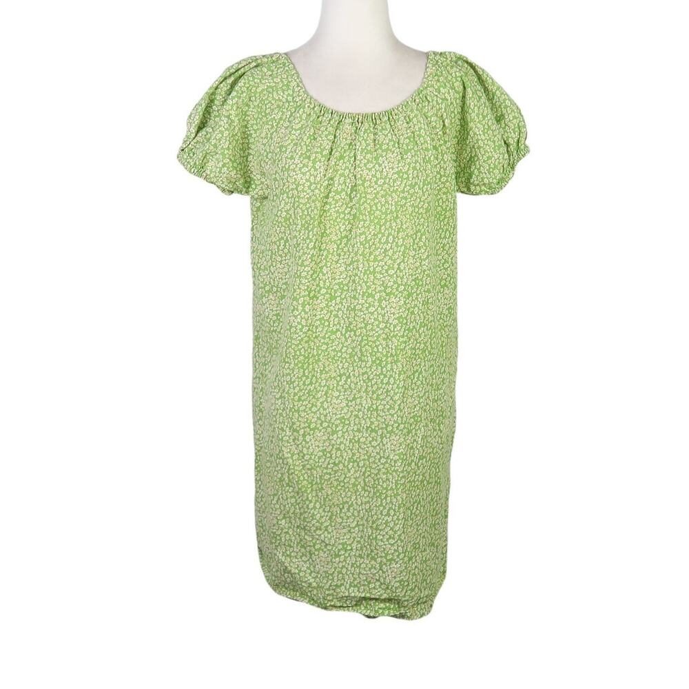 Vintage 70s green and yellow calico floral mini dress S